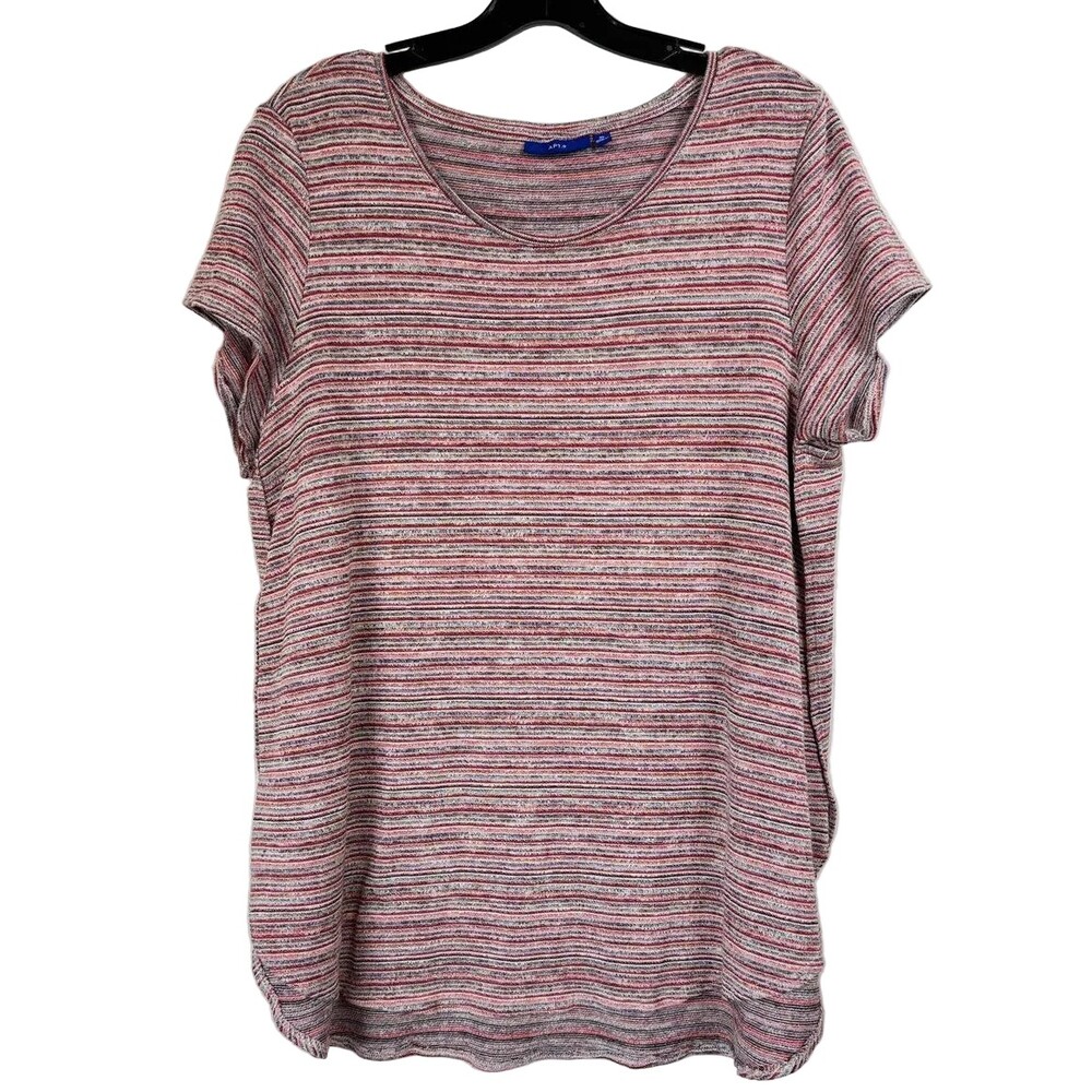 APT.9 XL Striped Knit Top Short Sleeve Multicolor Shirt